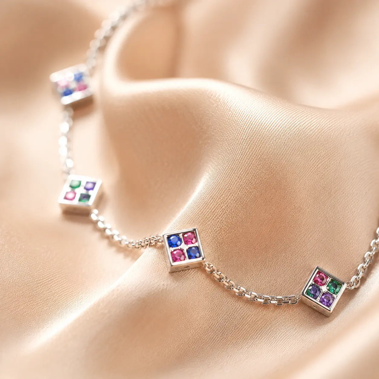 Dainty Multi Color Gemstone Bracelet in Sterling Silver