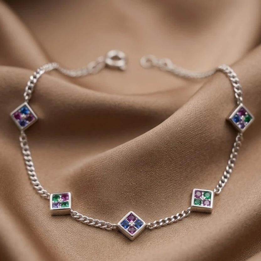 Dainty Multi Color Gemstone Bracelet in Sterling Silver