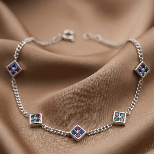 Dainty Multi Color Gemstone Bracelet in Sterling Silver
