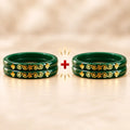 Dark Green Designer Bangles with Elegant Golden Floral & Scroll Motifs

