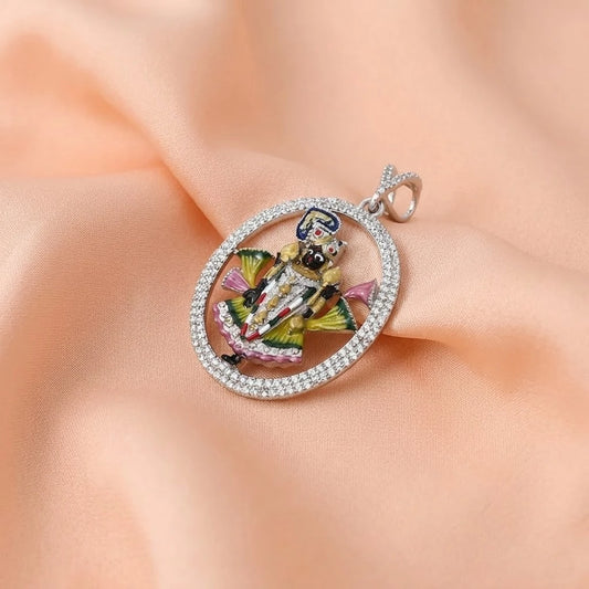 Dazzling Dwarkadhish Krishna Pendant in Silver with CZ Stones