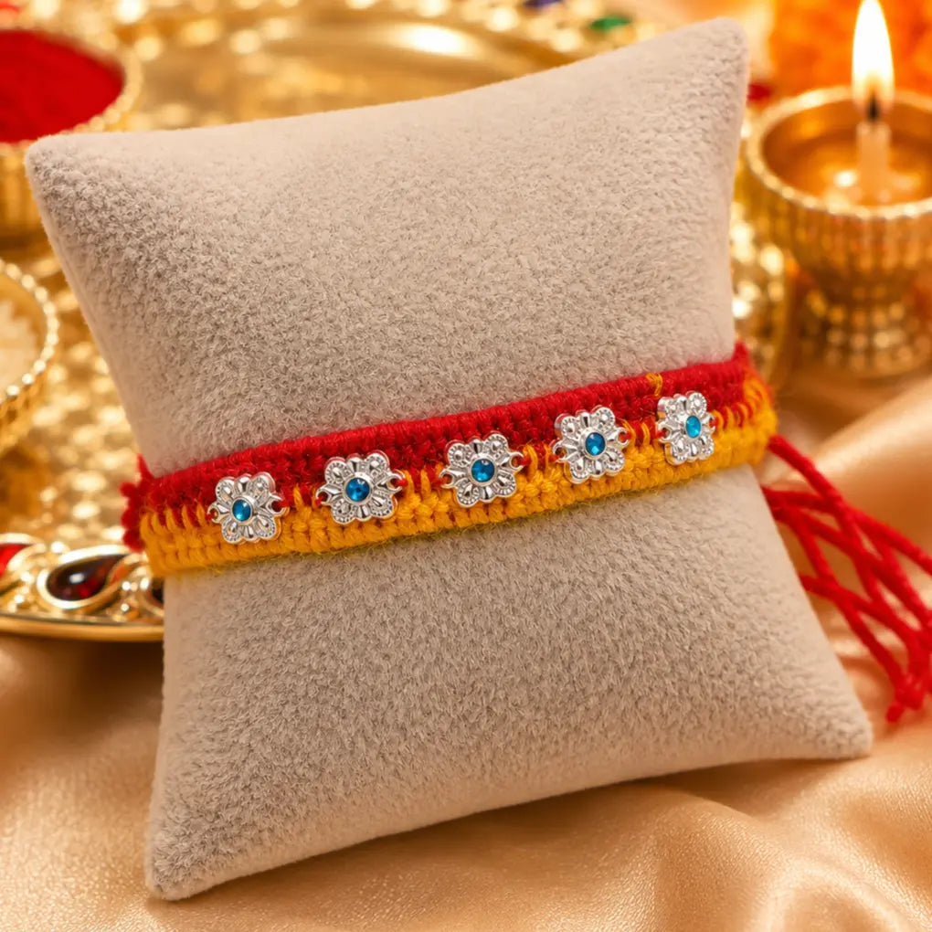 Delicate Silver Floral Rakhi
