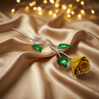 Delicate Silver Yellow Rose with Emerald Green Leaves