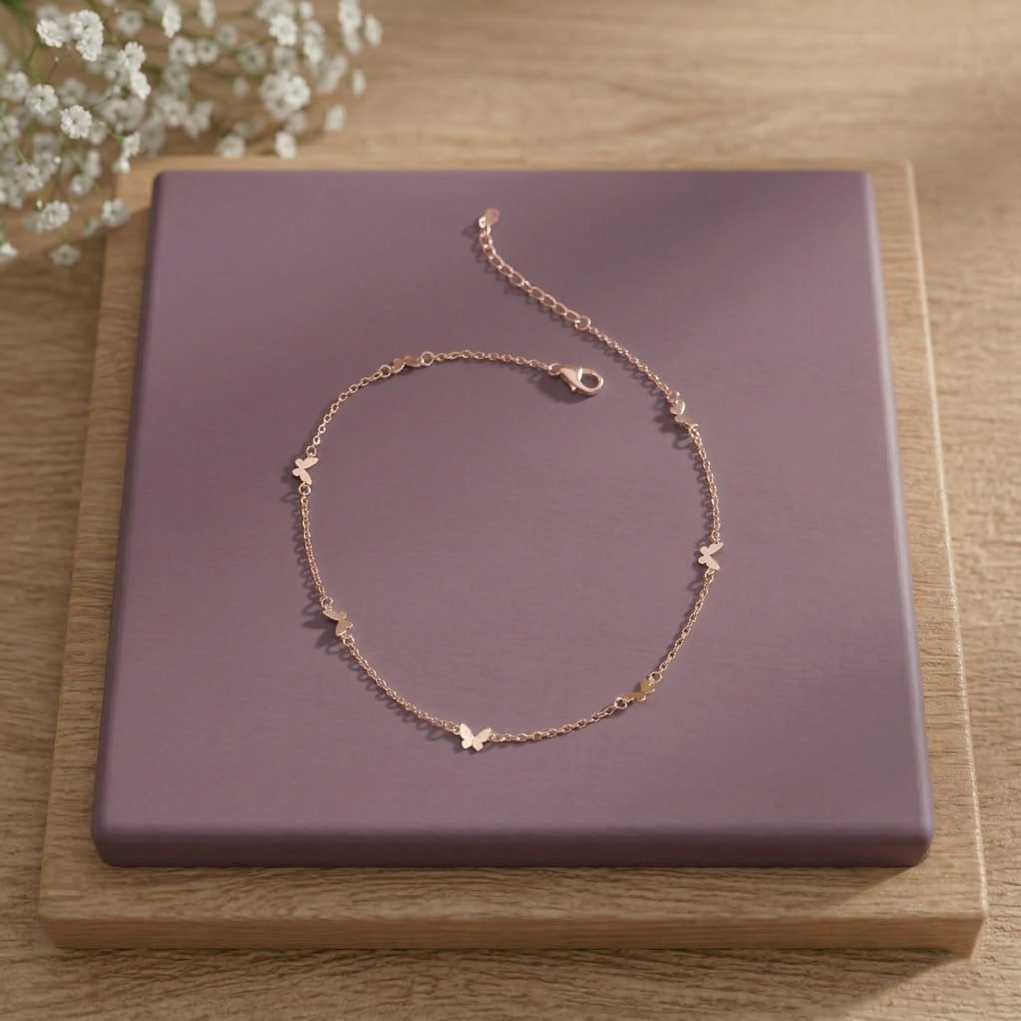 Delicate Tiny Butterfly Silver Anklet for Women
