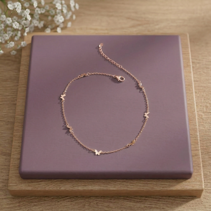 Delicate Tiny Butterfly Silver Anklet for Women