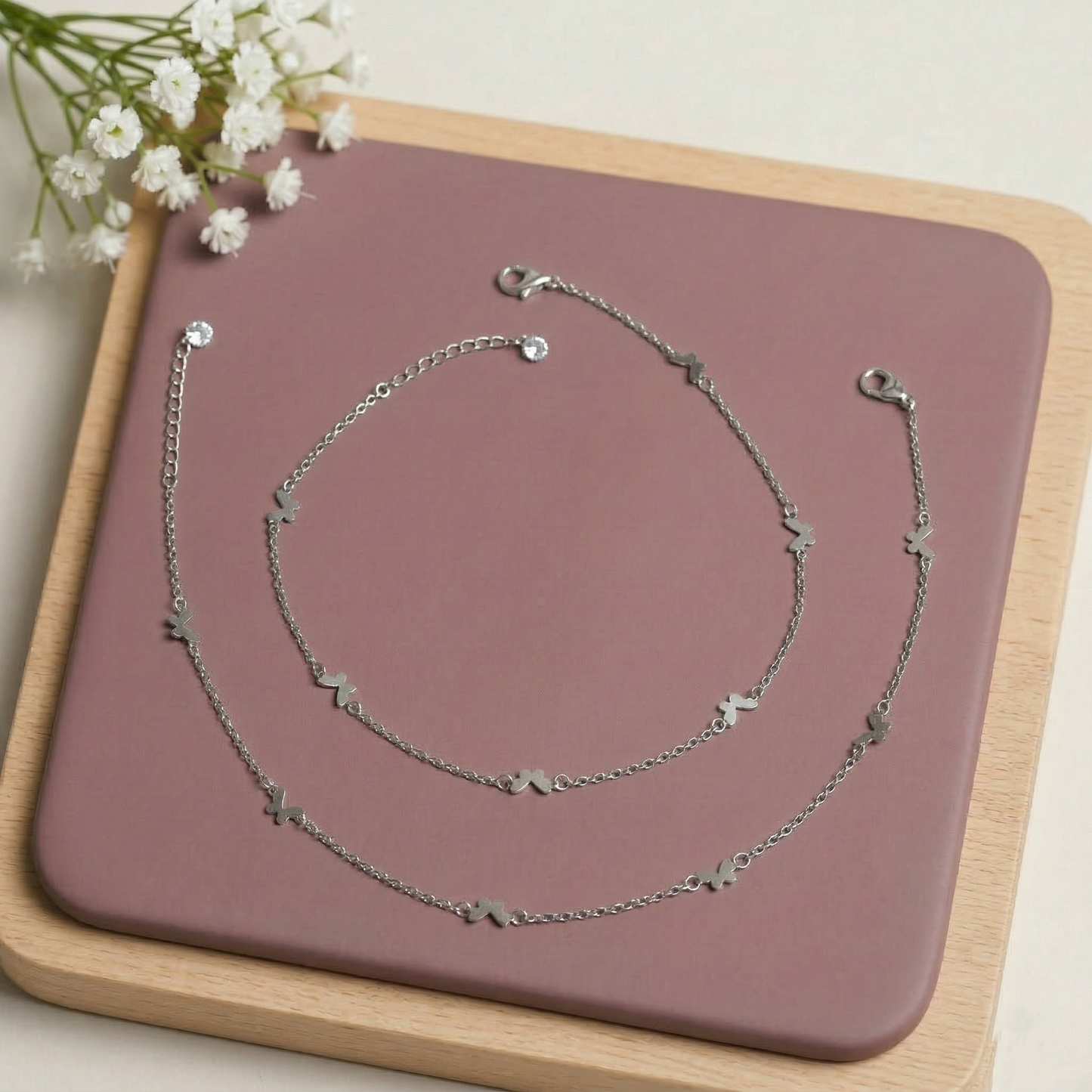 Delicate Tiny Butterfly Silver Anklet for Women
