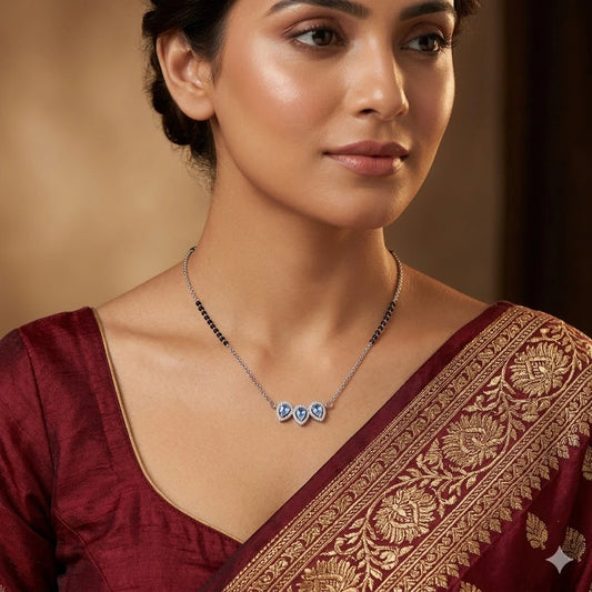 Designer Blue Stone Silver Mangalsutra for Women's
