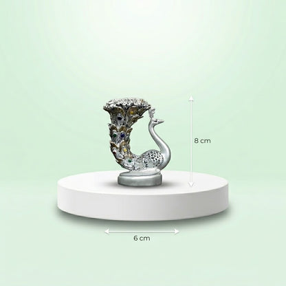 Designer Silver Finish Peacock Idol for Home Decor