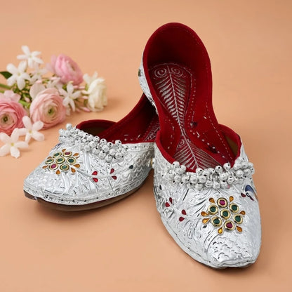 Designer Silver Jutti with Multicolored Stones