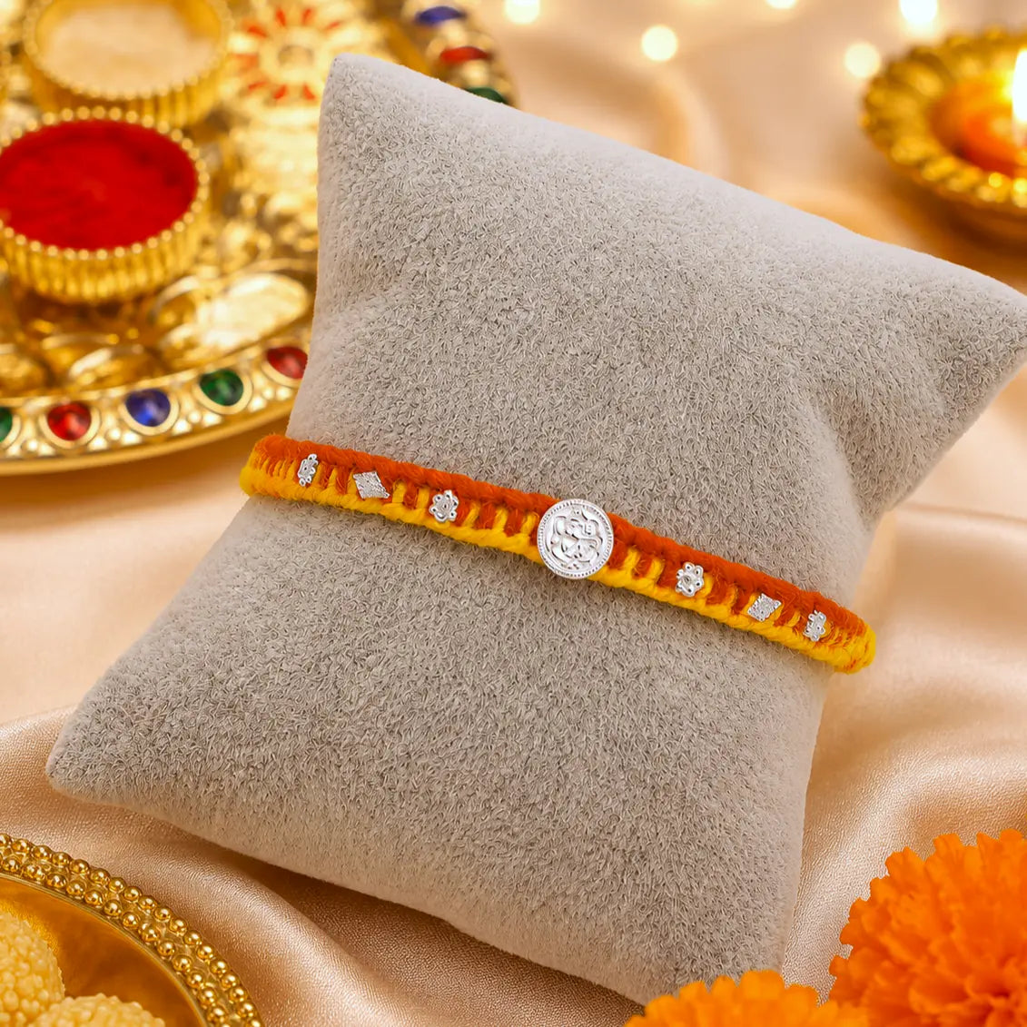 Divine Ganpati Silver Rakhi (combo)