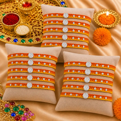 Orange yellow traditional silver Ganpati Rakhi