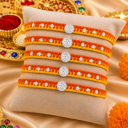 Orange yellow traditional silver Ganpati Rakhi