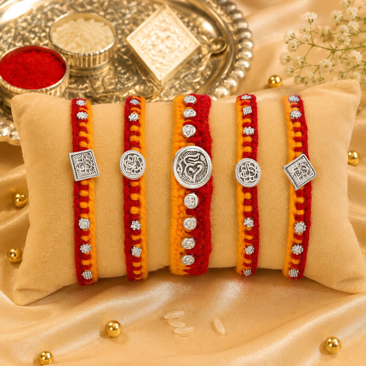 Divine Ganpati Silver Rakhi (combo)