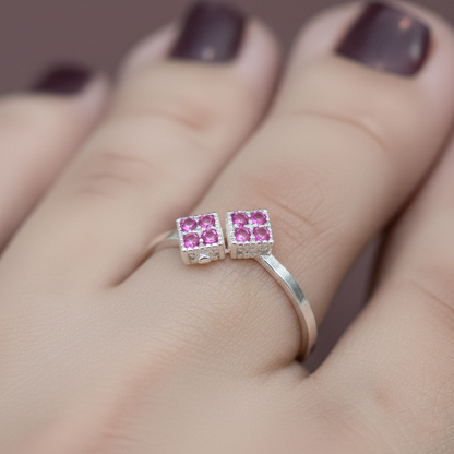 Dual Square Pink Stone Toe Ring