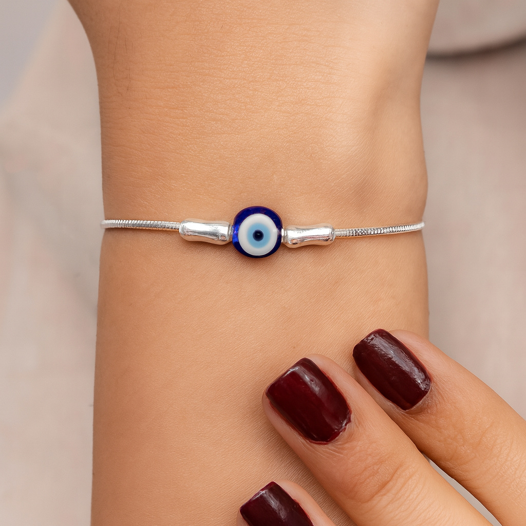 Minimalist Evil Eye Sterling Silver Bracelet
