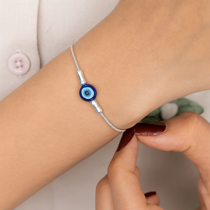 Minimalist Evil Eye Sterling Silver Bracelet