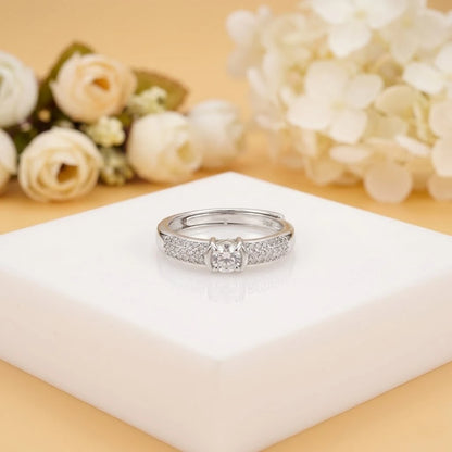 Elegant Adjustable Solitaire Diamond Ring Silver Finishing for Women