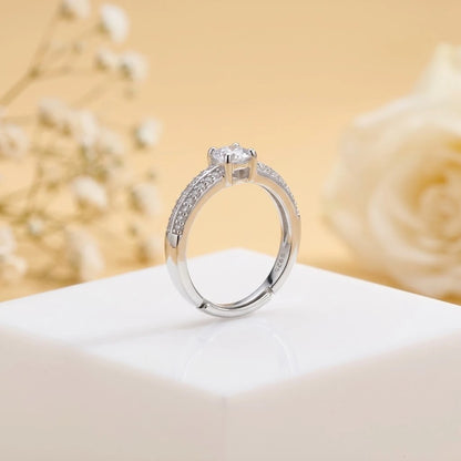 Elegant Adjustable Solitaire Diamond Ring Silver Finishing for Women