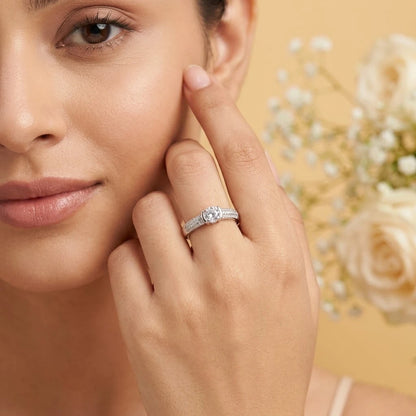 Elegant Adjustable Solitaire Diamond Ring Silver Finishing for Women