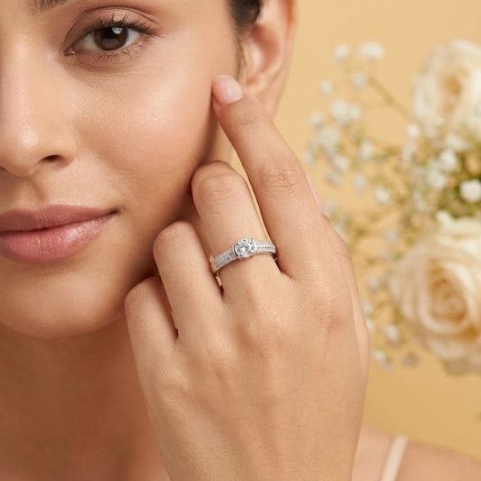 Elegant Adjustable Solitaire Diamond Ring Silver Finishing for Women