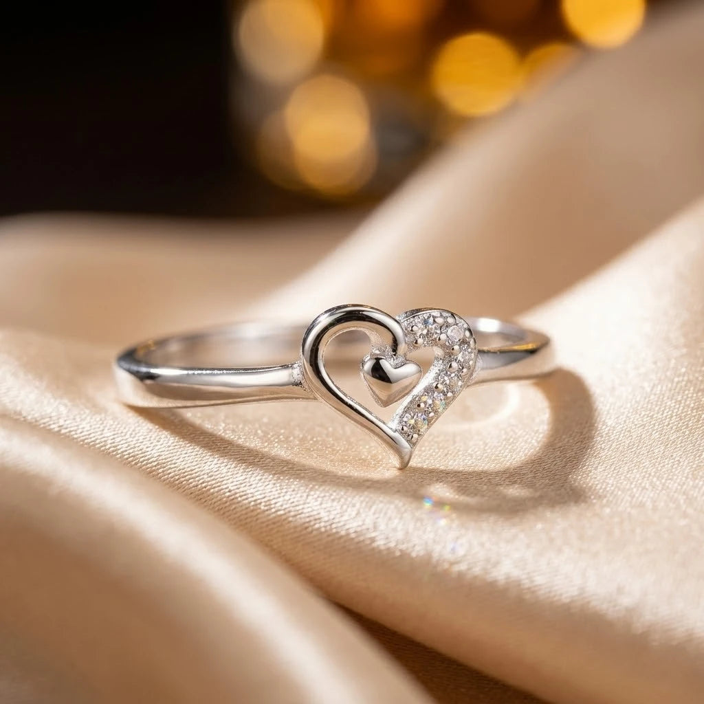 Elegant Double Heart Diamond Accent Ring 