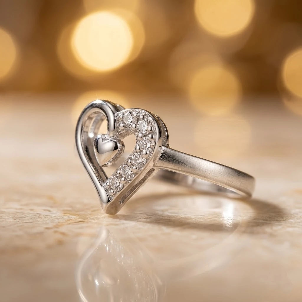 Elegant Double Heart Diamond Accent Ring 