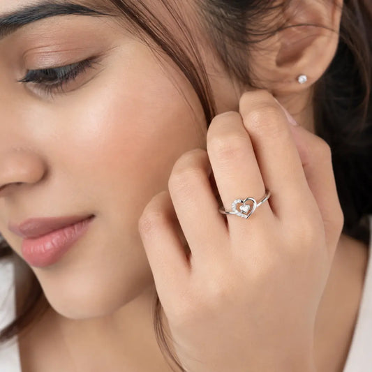 Elegant Double Heart Diamond Accent Ring 