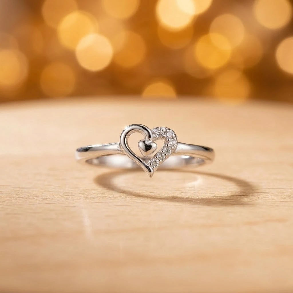 Elegant Double Heart Diamond Accent Ring 