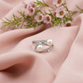 Elegant Dual Pearl Wrap Ring with Crystal Pavé Band