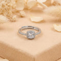 Elegant Halo Solitaire Adjustable Ring for Women with Cubic Zirconia