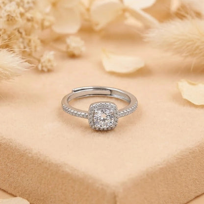 Elegant Halo Solitaire Adjustable Ring for Women