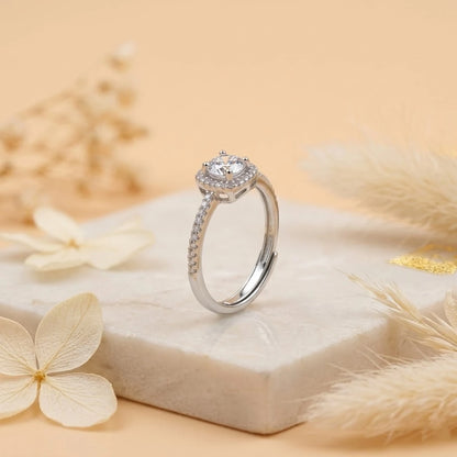 Elegant Halo Solitaire Adjustable Ring for Women