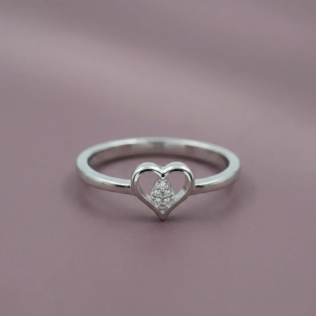 Elegant Heart Shape Diamond Accent Ring in Silver  Minimalist Love Ring for Women