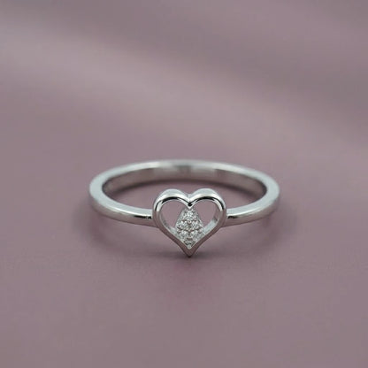 Elegant Heart Shape Diamond Accent Ring in Silver  Minimalist Love Ring for Women