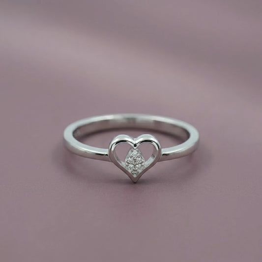 Elegant Heart Shape Diamond Accent Ring in Silver  Minimalist Love Ring for Women