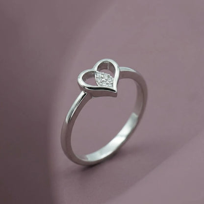 Elegant Heart Shape Diamond Accent Ring in Silver  Minimalist Love Ring for Women