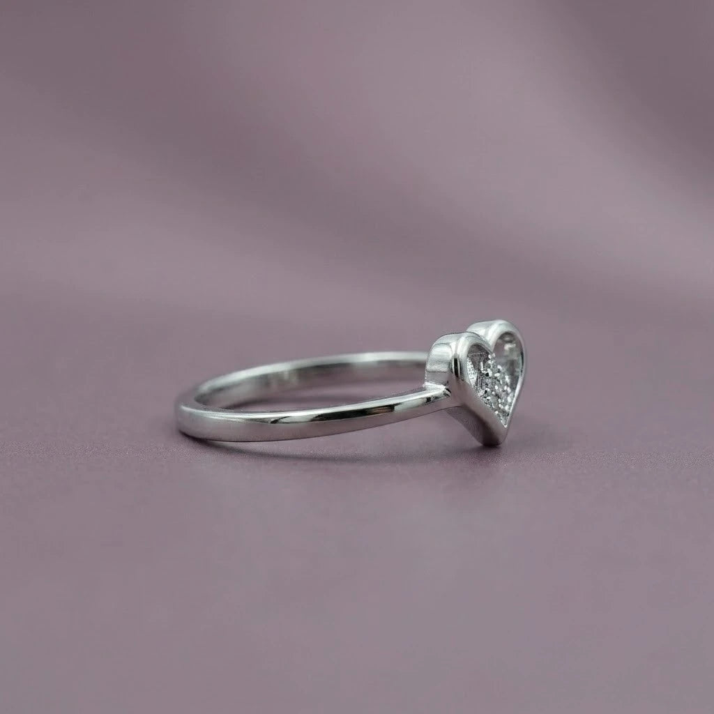 Elegant Heart Shape Diamond Accent Ring in Silver  Minimalist Love Ring for Women