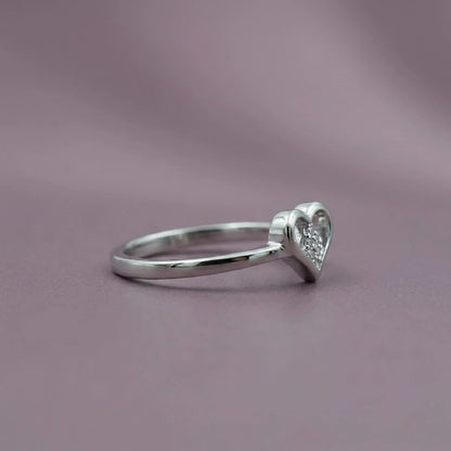 Elegant Heart Shape Diamond Accent Ring in Silver  Minimalist Love Ring for Women