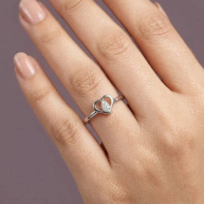 Elegant Heart Shape Diamond Accent Ring in Silver  Minimalist Love Ring for Women