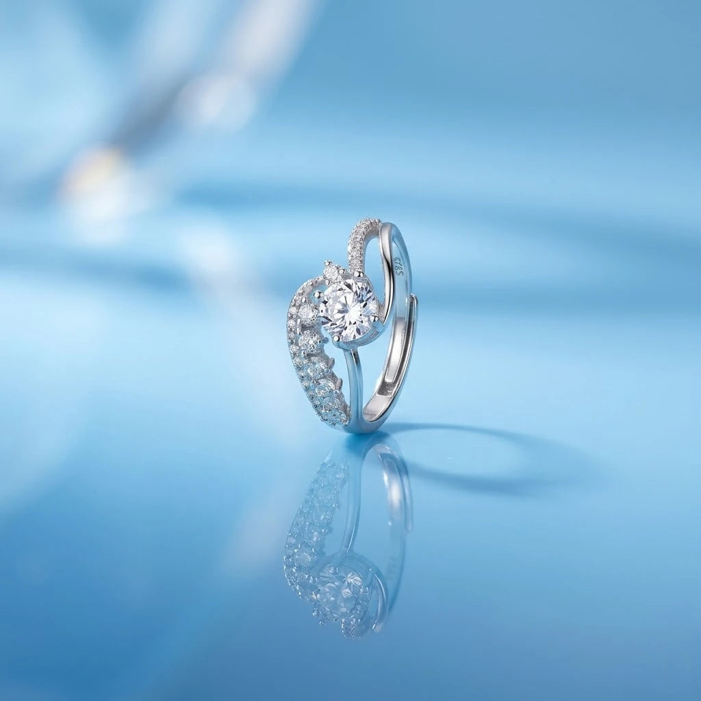 Elegant Infinity Solitaire CZ Ring for Women – Silver Plated Crystal Statement Ring
