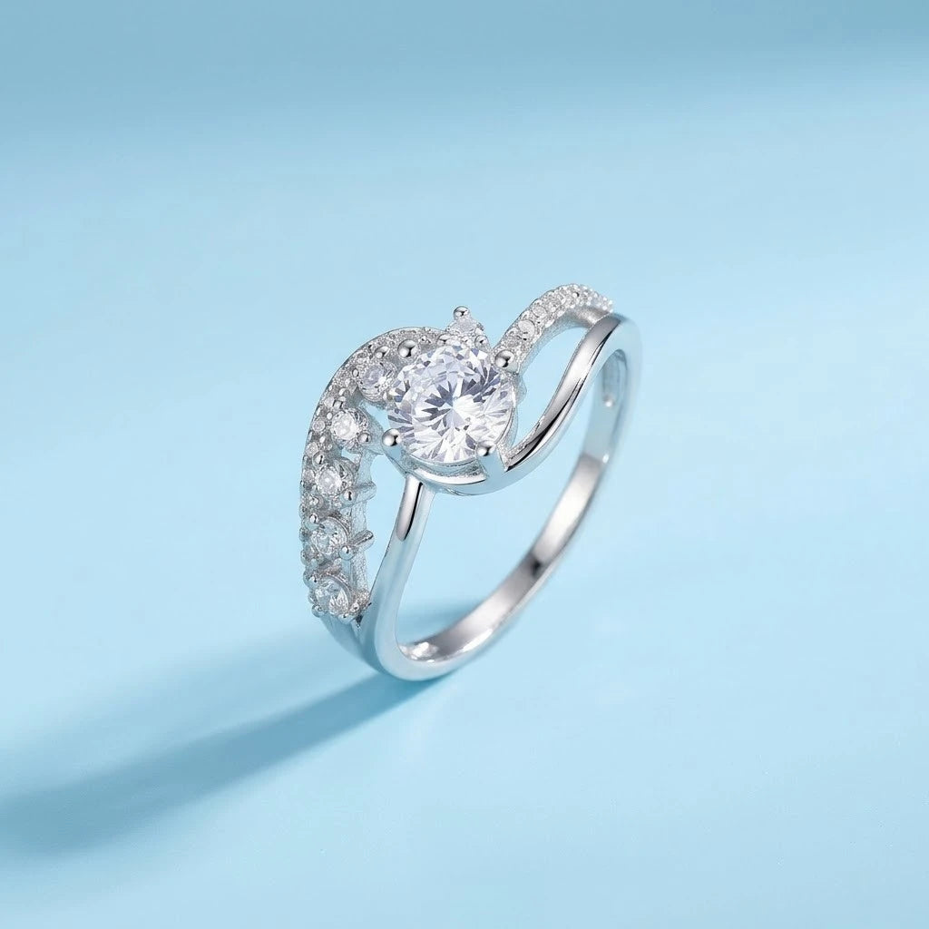 Elegant Infinity Solitaire CZ Ring for Women – Silver Plated Crystal Statement Ring