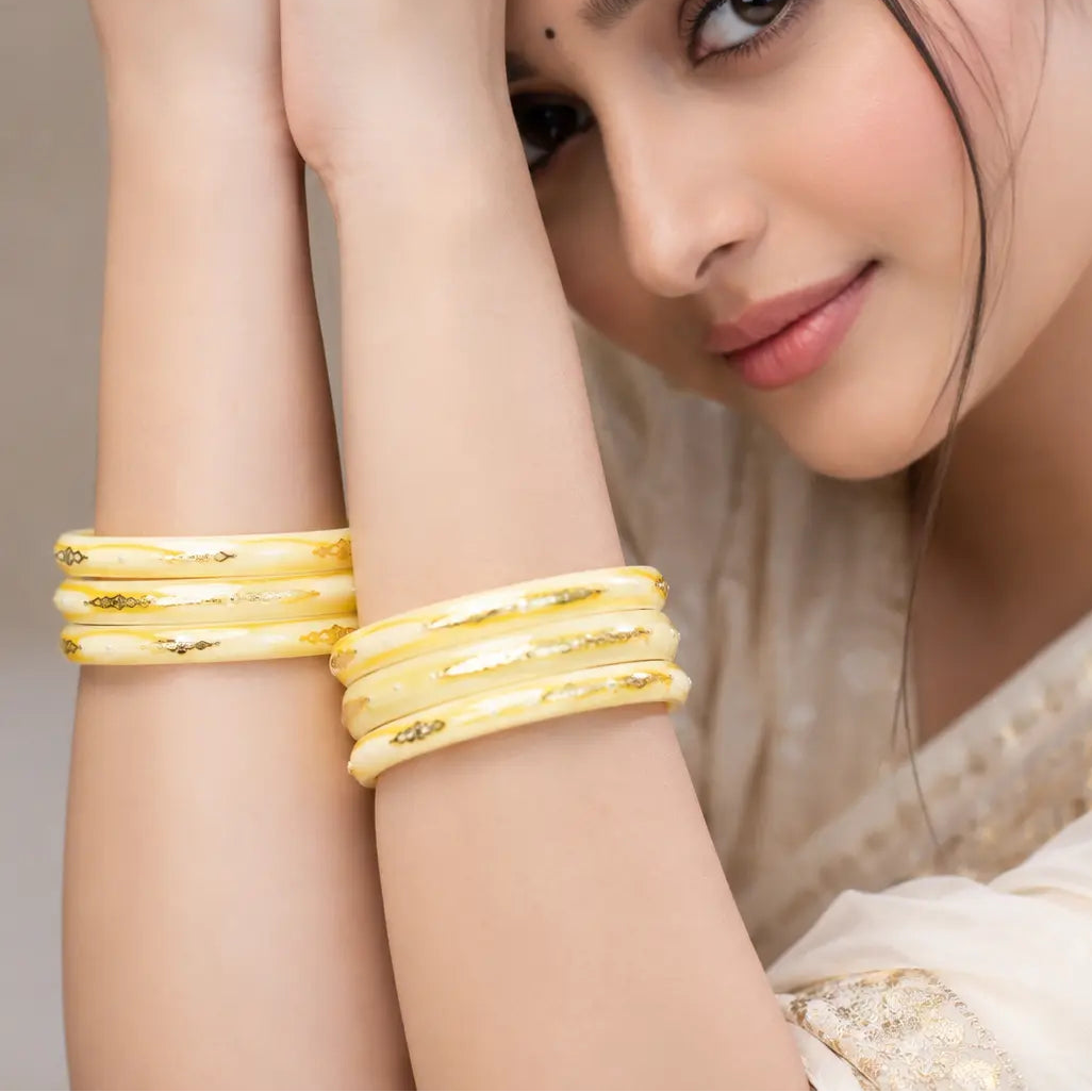 Elegant Bangles Set with Gold Floral Engraving – Traditional Designer Kada Set for Women