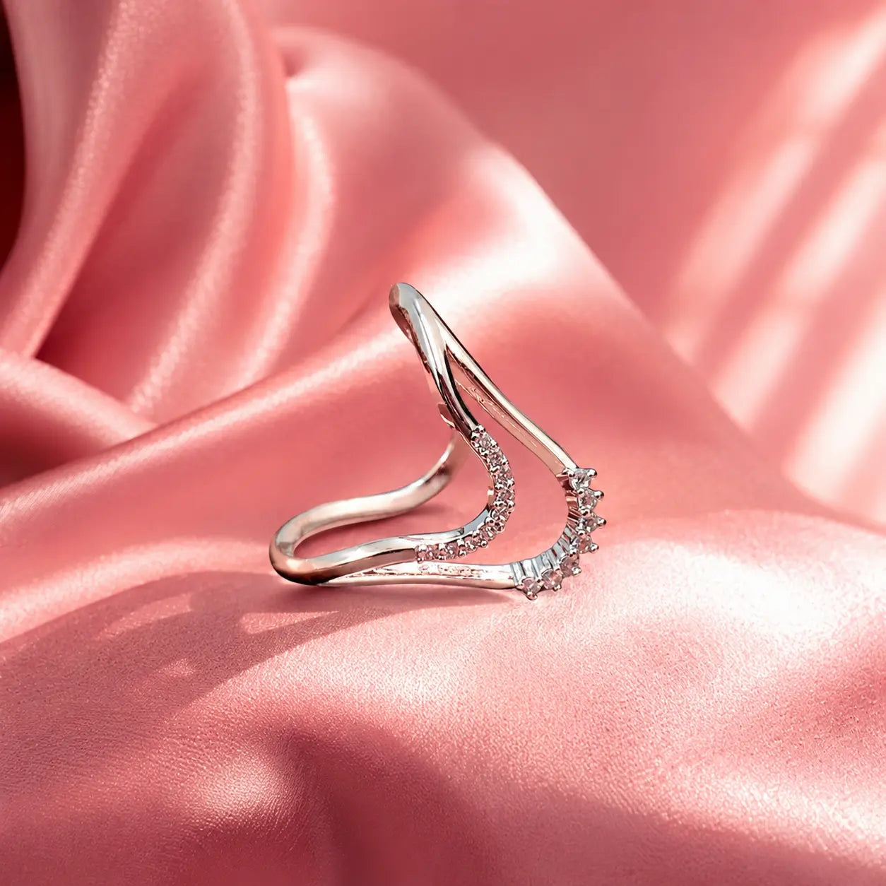 Elegant Open Wrap Ring – Silver Crystal Accent Ring