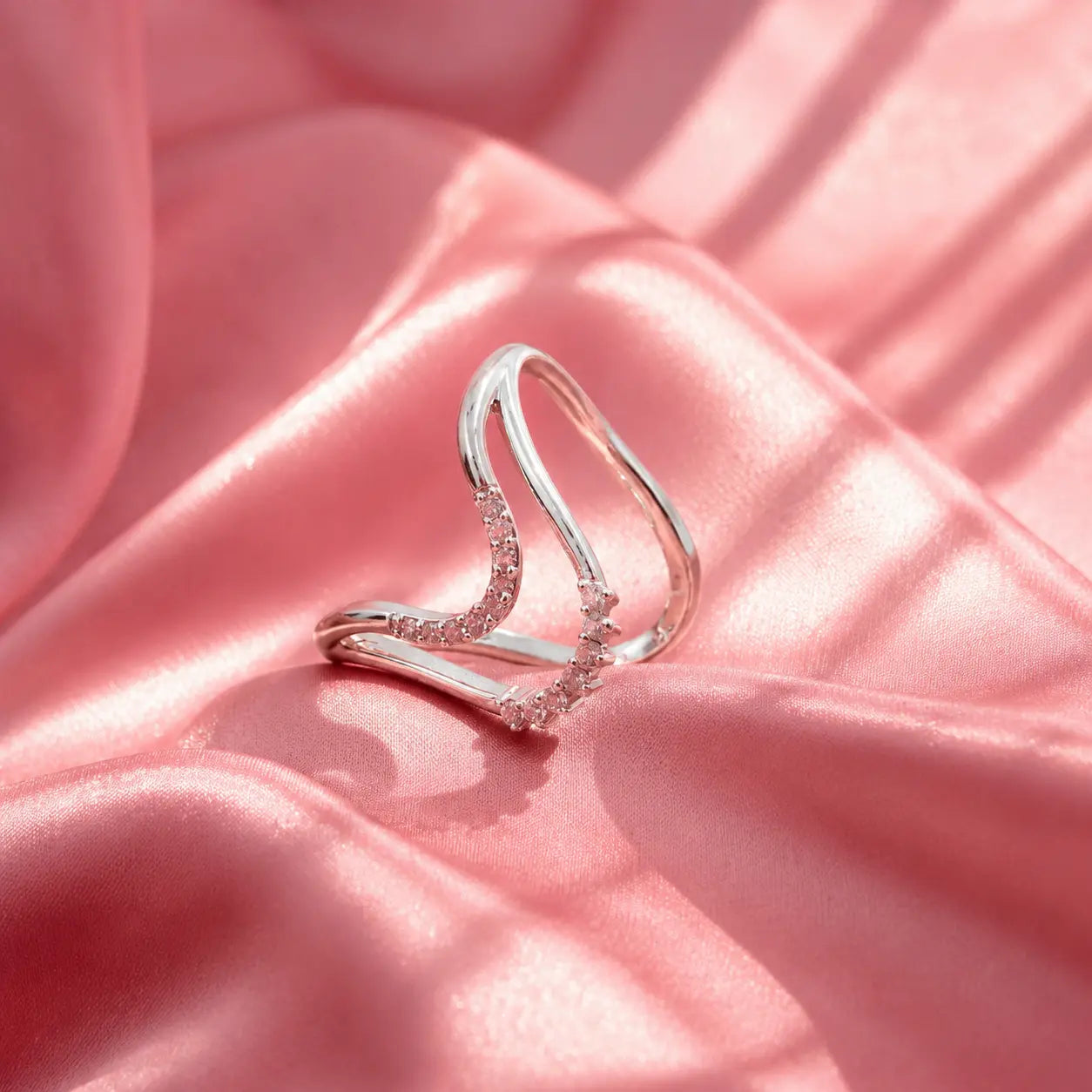Elegant Open Wrap Ring – Silver Crystal Accent Ring