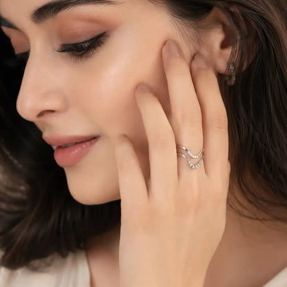 Elegant Open Wrap Ring – Silver Crystal Accent Ring