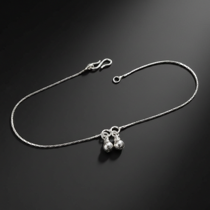 Elegant Plain Chain Silver Anklet with Ghungroo