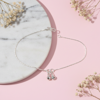 Elegant Plain Chain Silver Anklet with Ghungroo