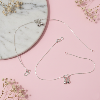 Elegant Plain Chain Silver Anklet with Ghungroo