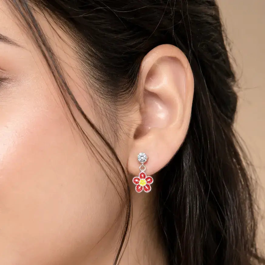 Elegant Red Flower Enamel Earrings for Girls & Women