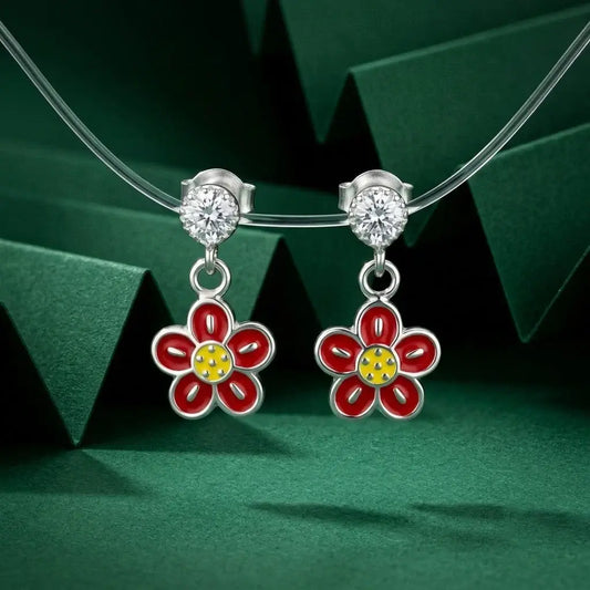 Elegant Red Flower Enamel Earrings for Girls & Women